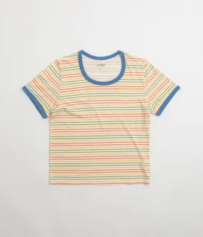 Breathable Mesh Panels Quick-Dry Fabric Mollusk Womens Ringer T-Shirt - Red / Gold / Green Stripe