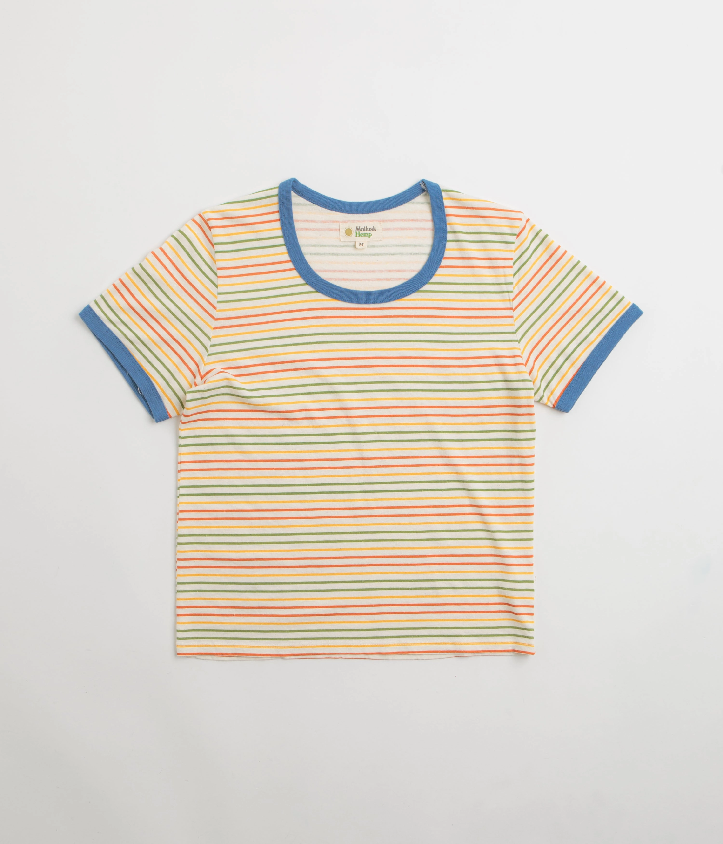 Breathable Mesh Panels Quick-Dry Fabric Mollusk Womens Ringer T-Shirt - Red / Gold / Green Stripe