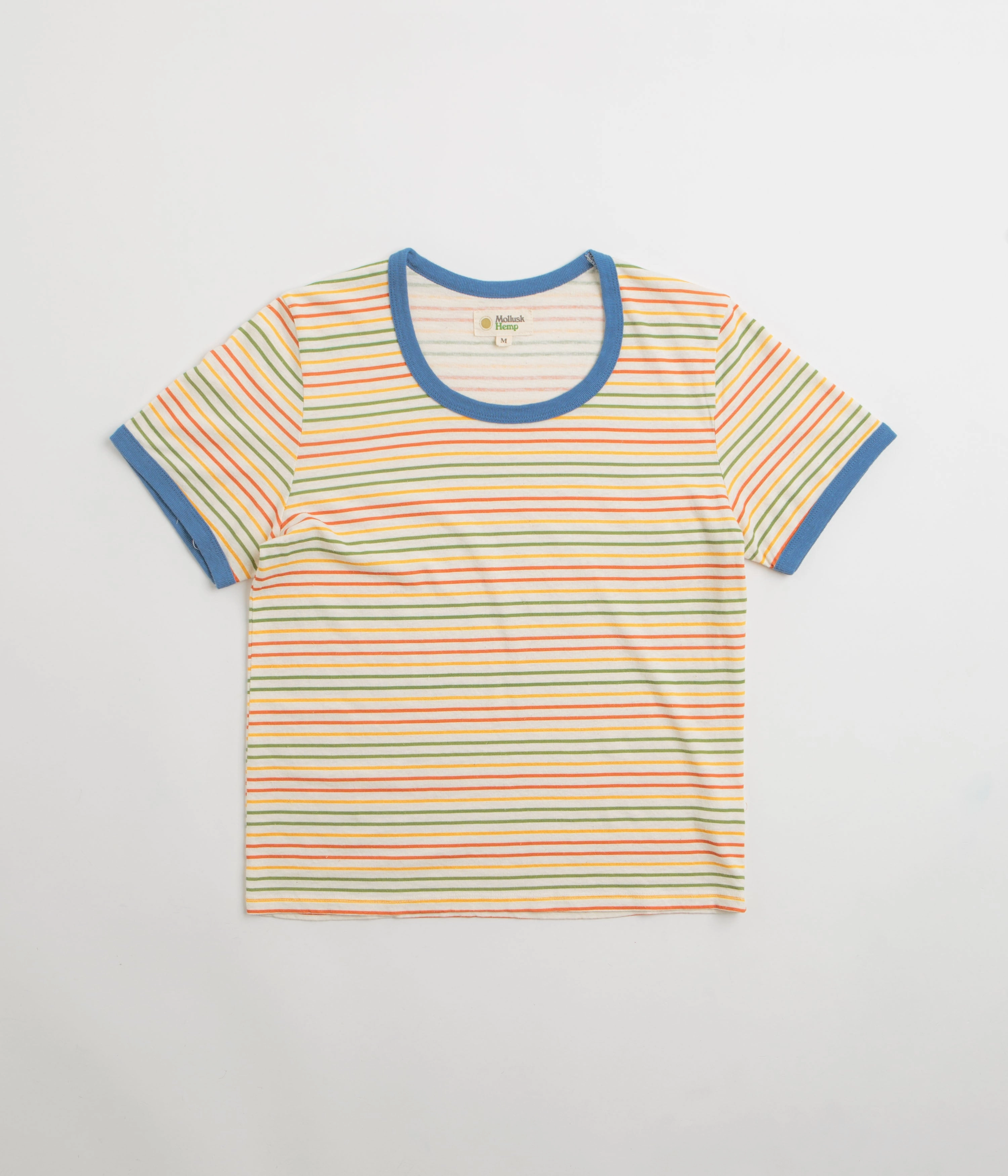 Mollusk Womens Ringer T-Shirt - Red / Gold / Green Stripe Comfortable clothing Recycled Polyester Blend