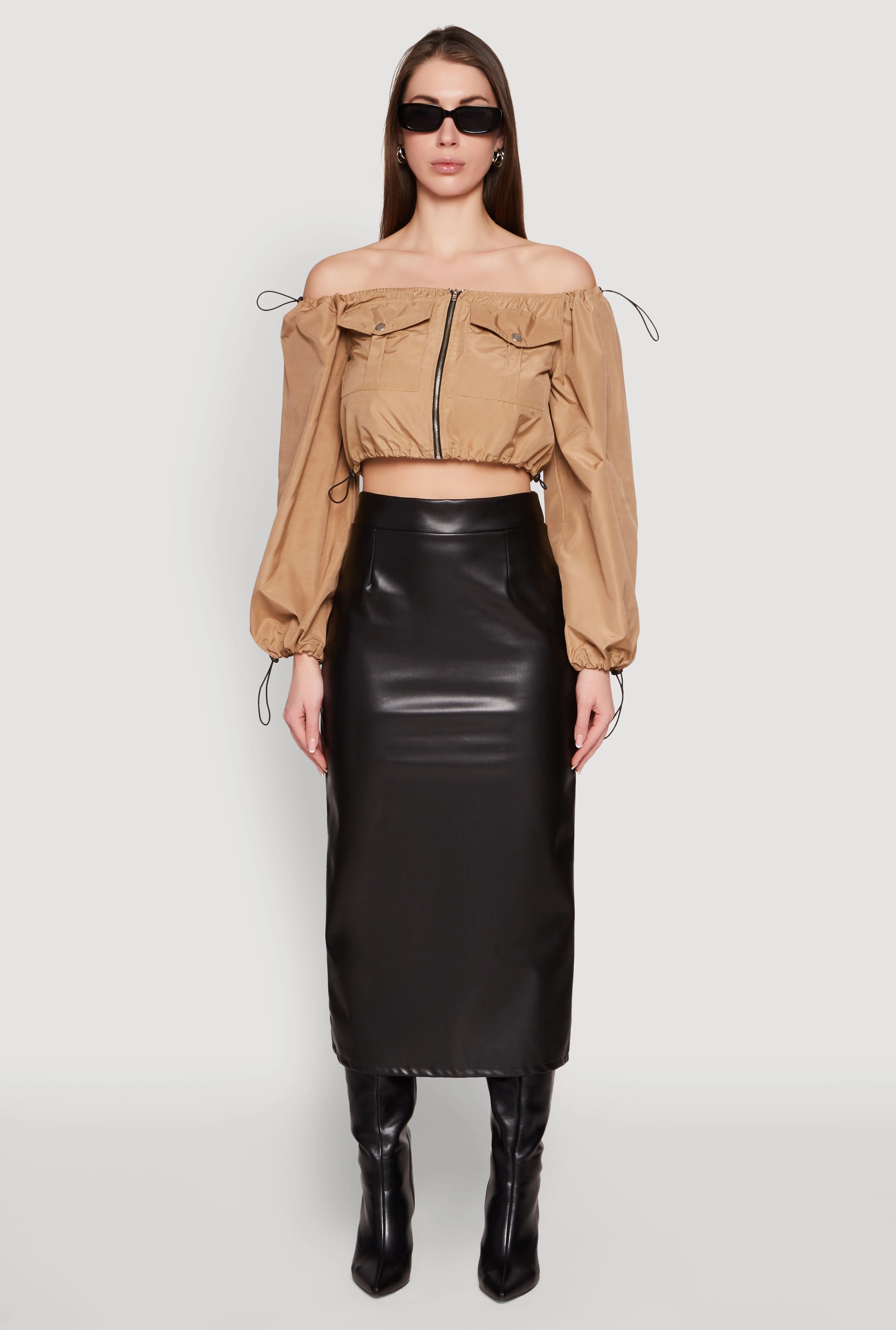 Spring - wear Youth Fit Poplin Zip Front Toggle Drawstring Crop Top
