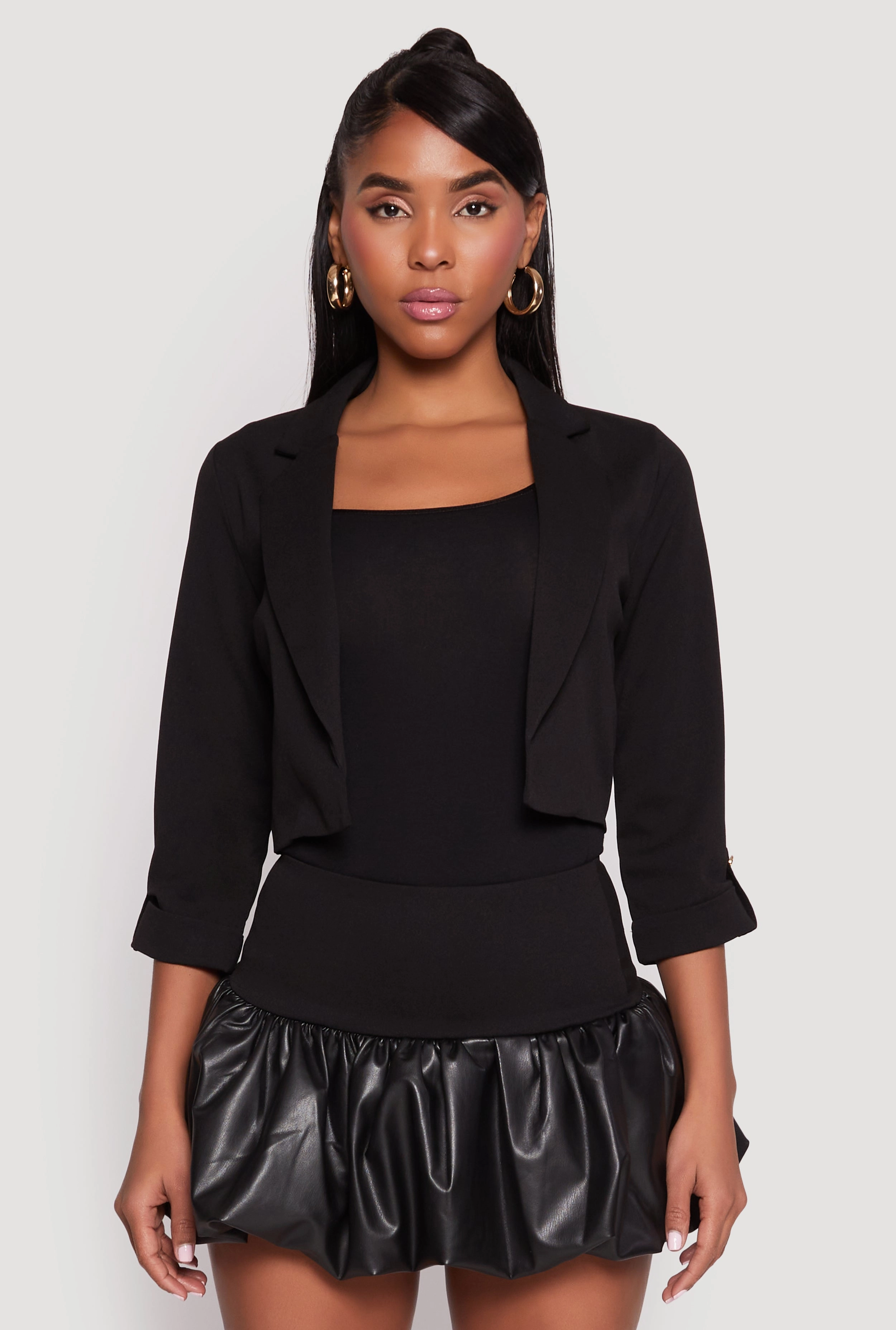 Glow In The Dark Trim Multi Purpose Layer Three Quarter Tab Sleeve Cropped Blazer