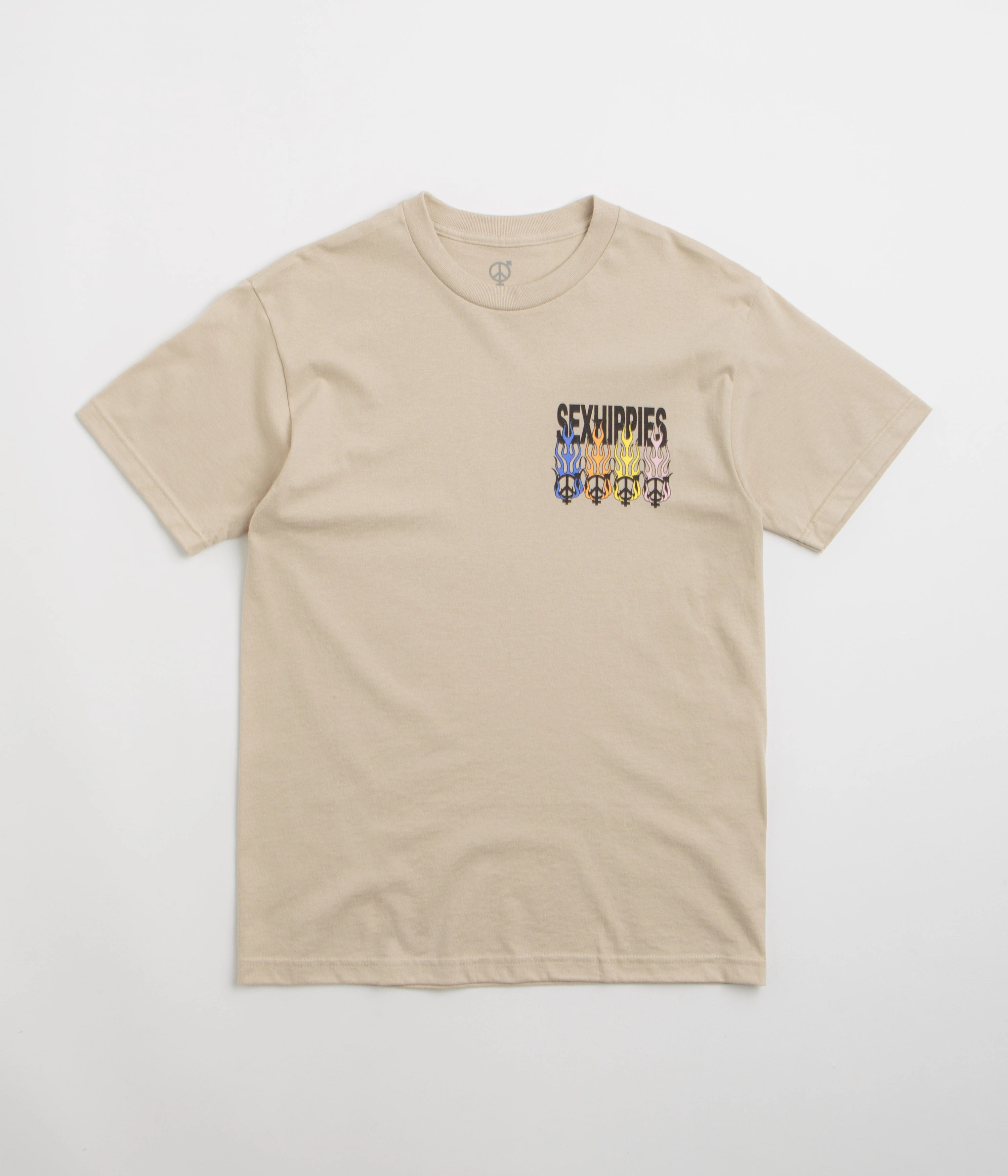 Cotton Blend Sexhippies Flame Circle T-Shirt - Sand