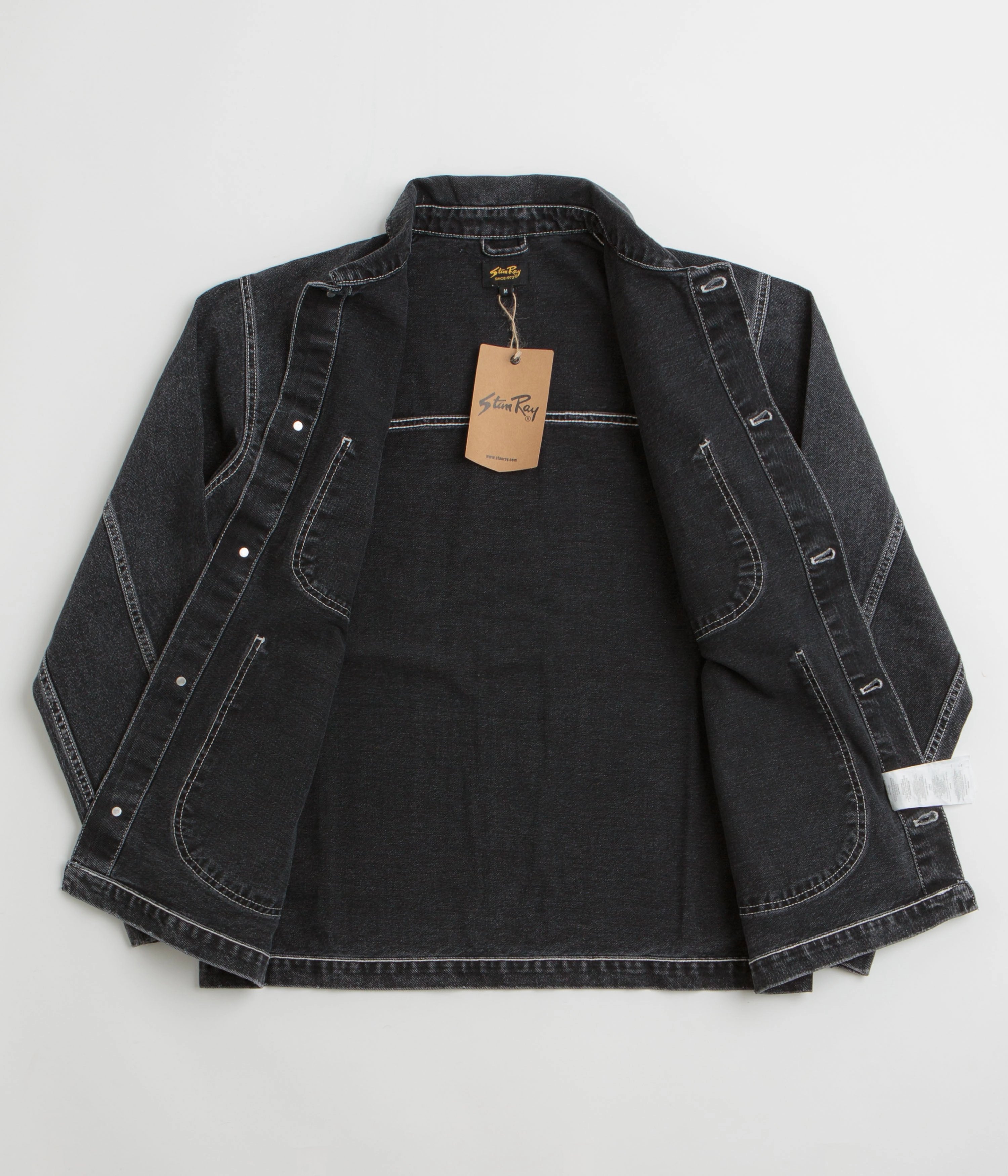 Relaxed Fit Structure Stan Ray Coverall Jacket - Stonewashed Black Denim
