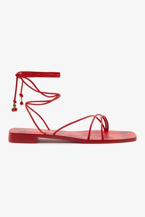 Nadia Flat Sandal In Scarlet Leather Breathable Cushioning