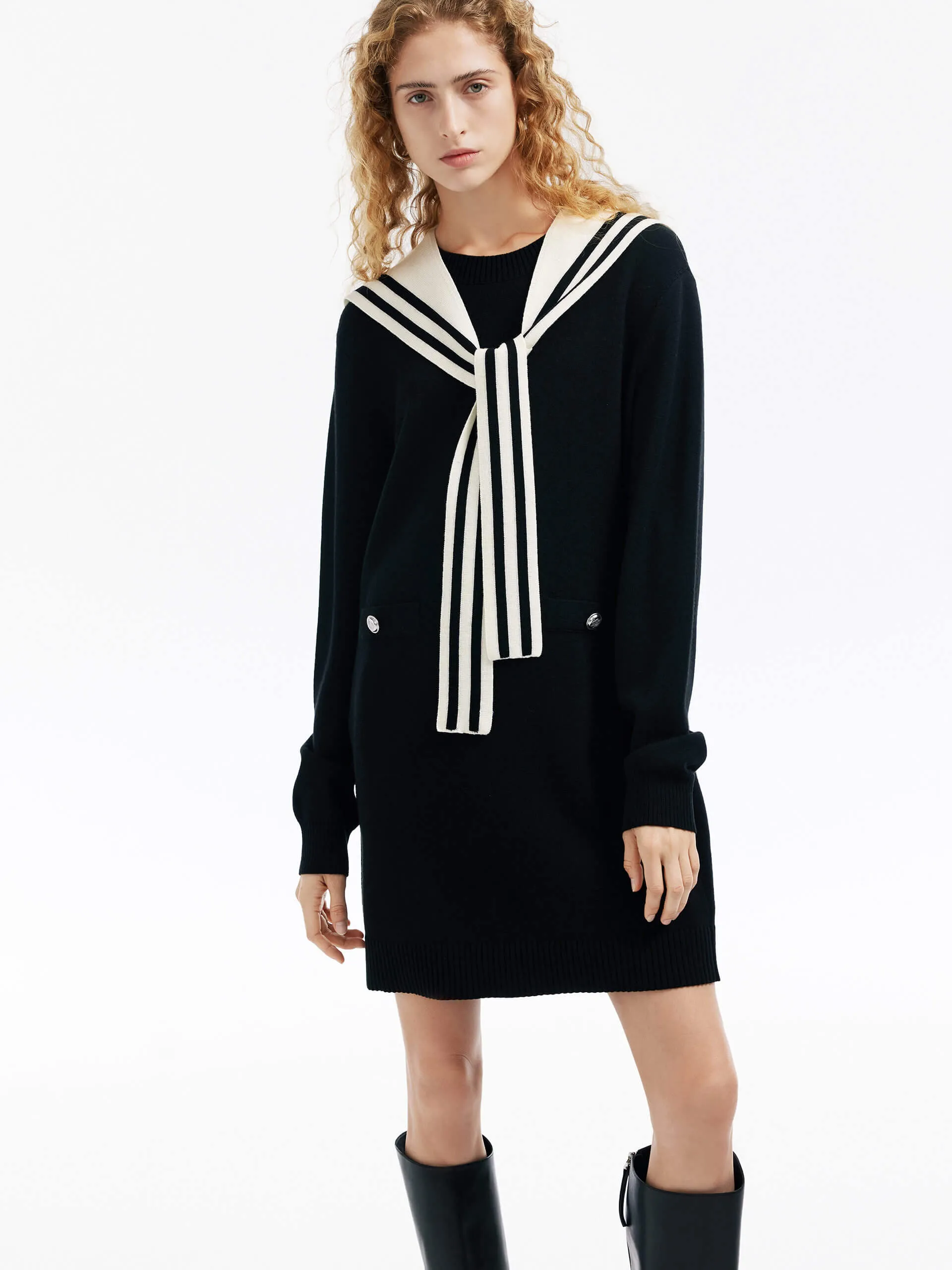 Event Safe Navy Collar Mini Dress