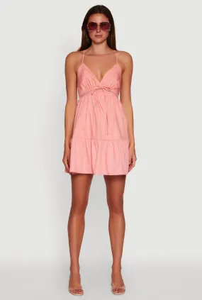Elegant Cut Timeless Soft Tiered Sleeveless Mini Dress with Crochet Details