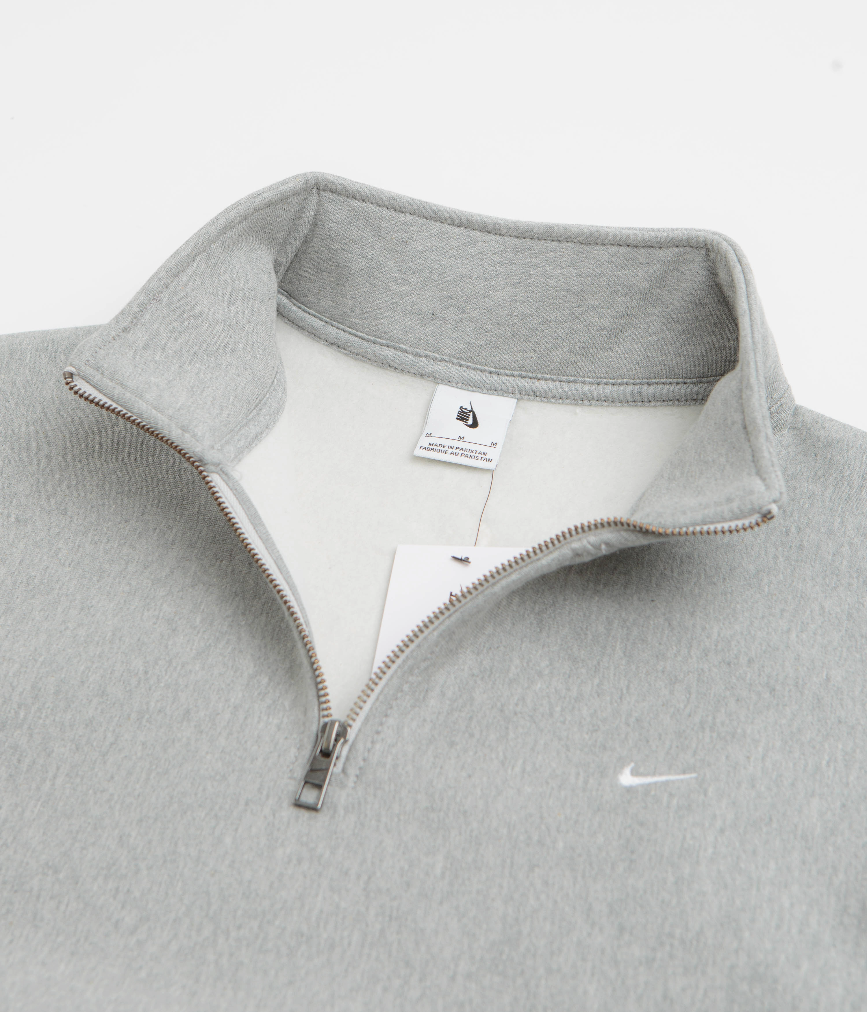 Light and Cozy Soft Layer Nike Solo Swoosh Quarter Zip Sweatshirt - Dark Grey Heather / White