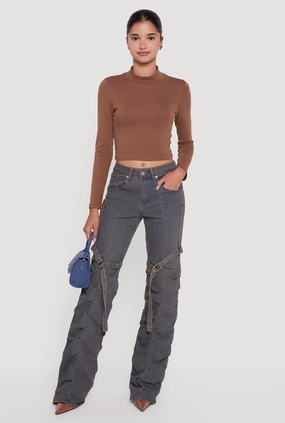 Evening Stroll Athlete Fit Essential Layer Pintuck Detail Stacked Straight Leg Jeans with Thigh Straps