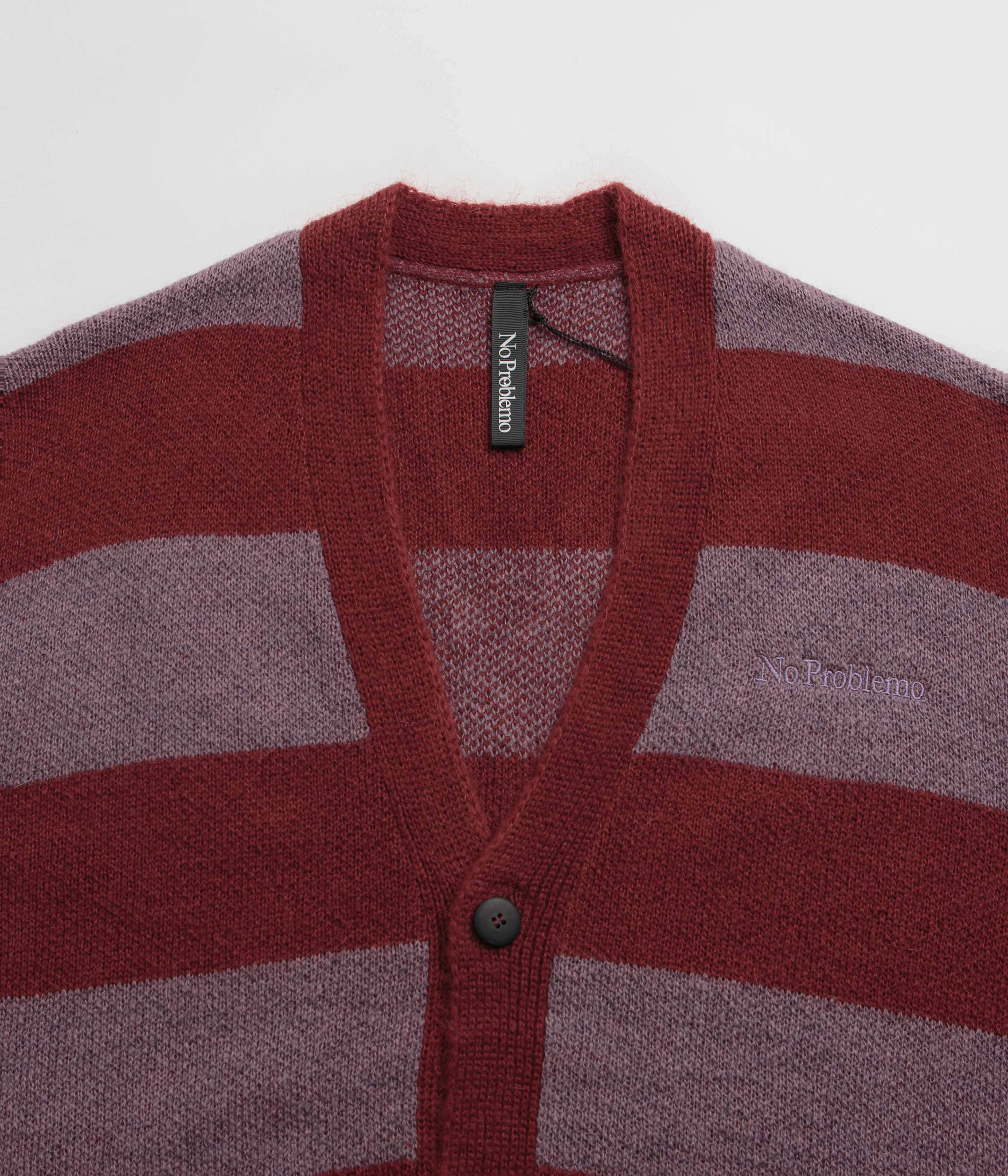 No Problemo Striped Mohair Oversized Cardigan - Burgundy Multi Cold Weather Wear