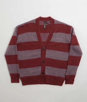 No Problemo Striped Mohair Oversized Cardigan - Burgundy Multi Winter Layering Look