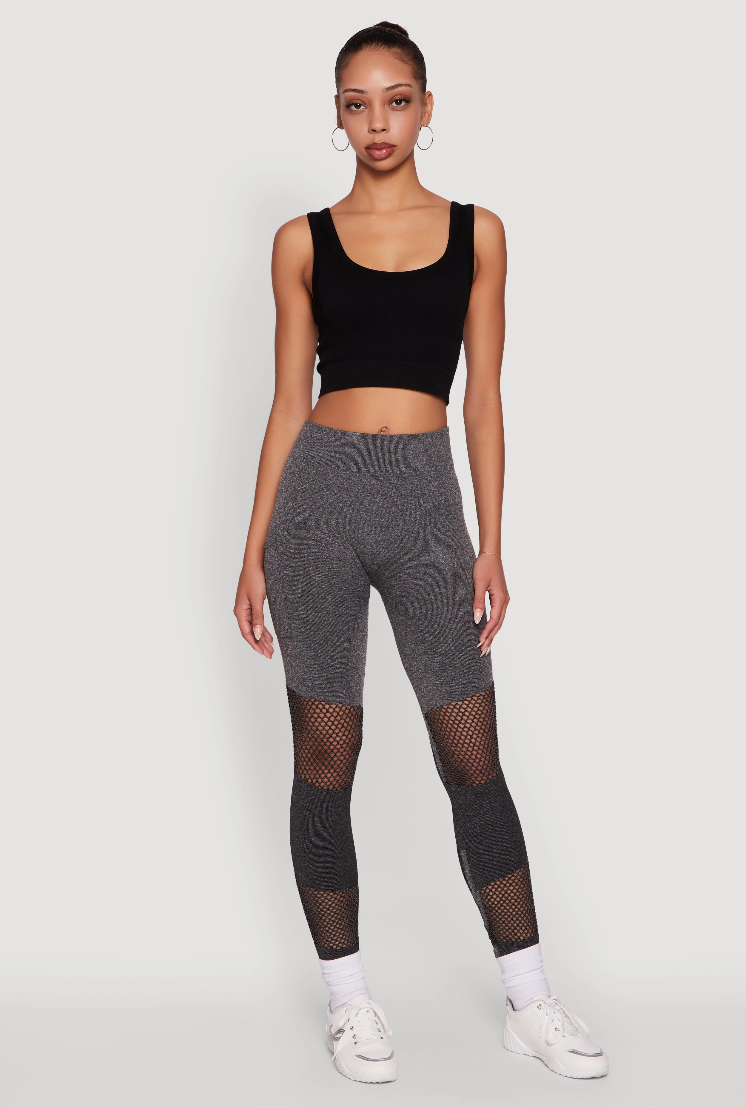 Laser Cut Color Block Leggings with Cell Phone Pocket Form Fitting