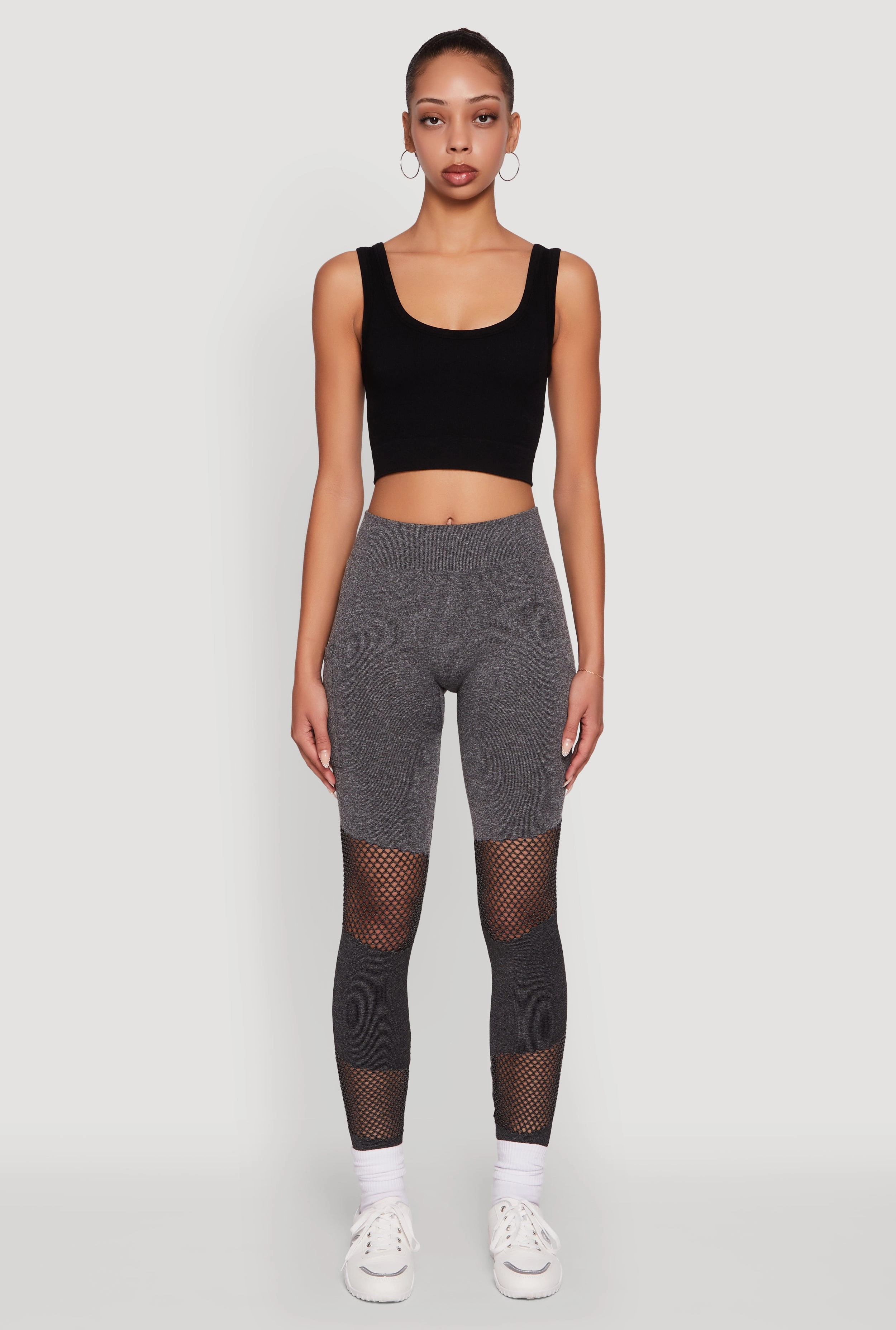 Laser Cut Color Block Leggings with Cell Phone Pocket Adjustable drawstring