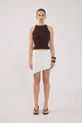 Perfect Stranger Eden Asymmetrical Mini Skirt Off White Contrast Stitching