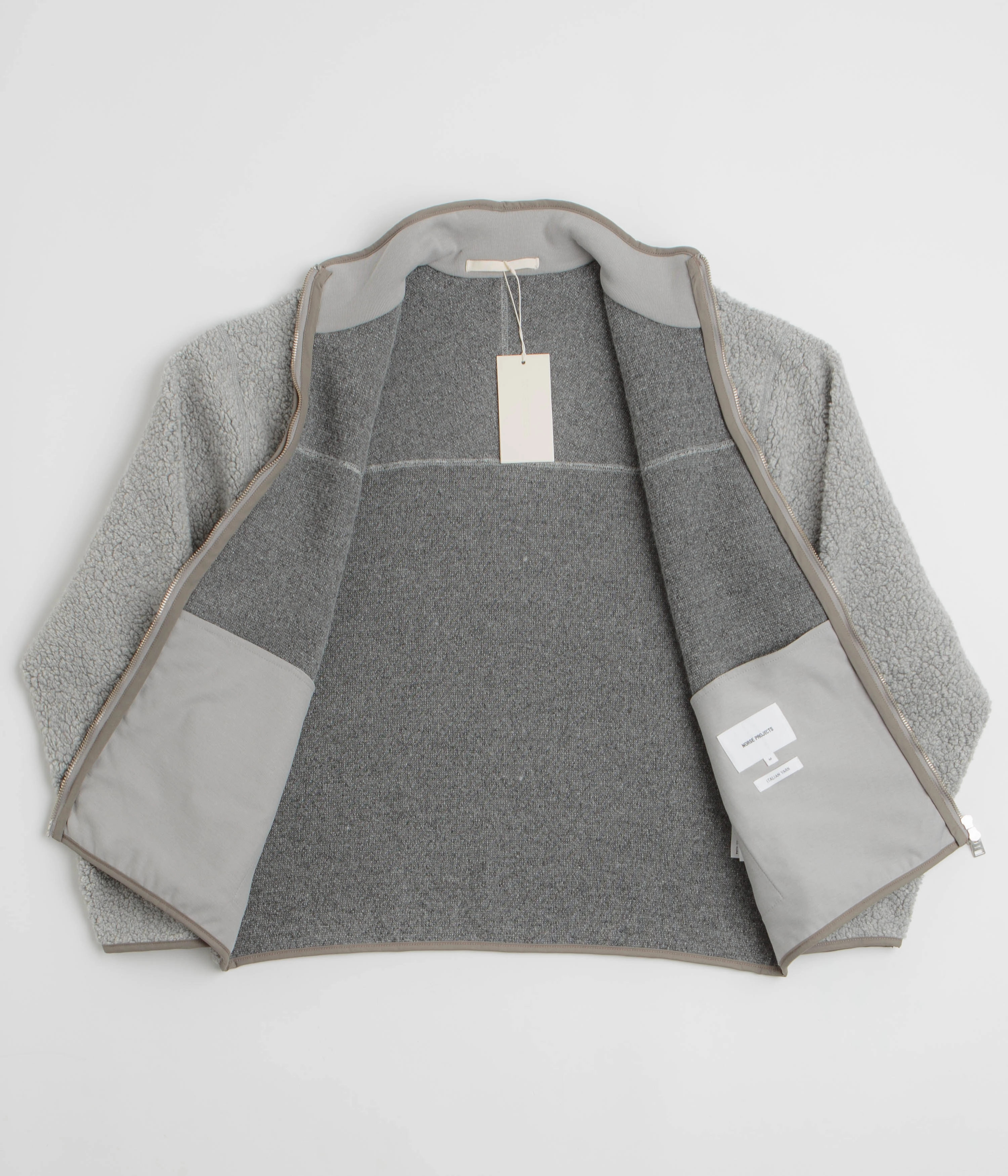 Layered Look Norse Projects Bjorn Sherpa Wool Fleece Jacket - Grey Melange