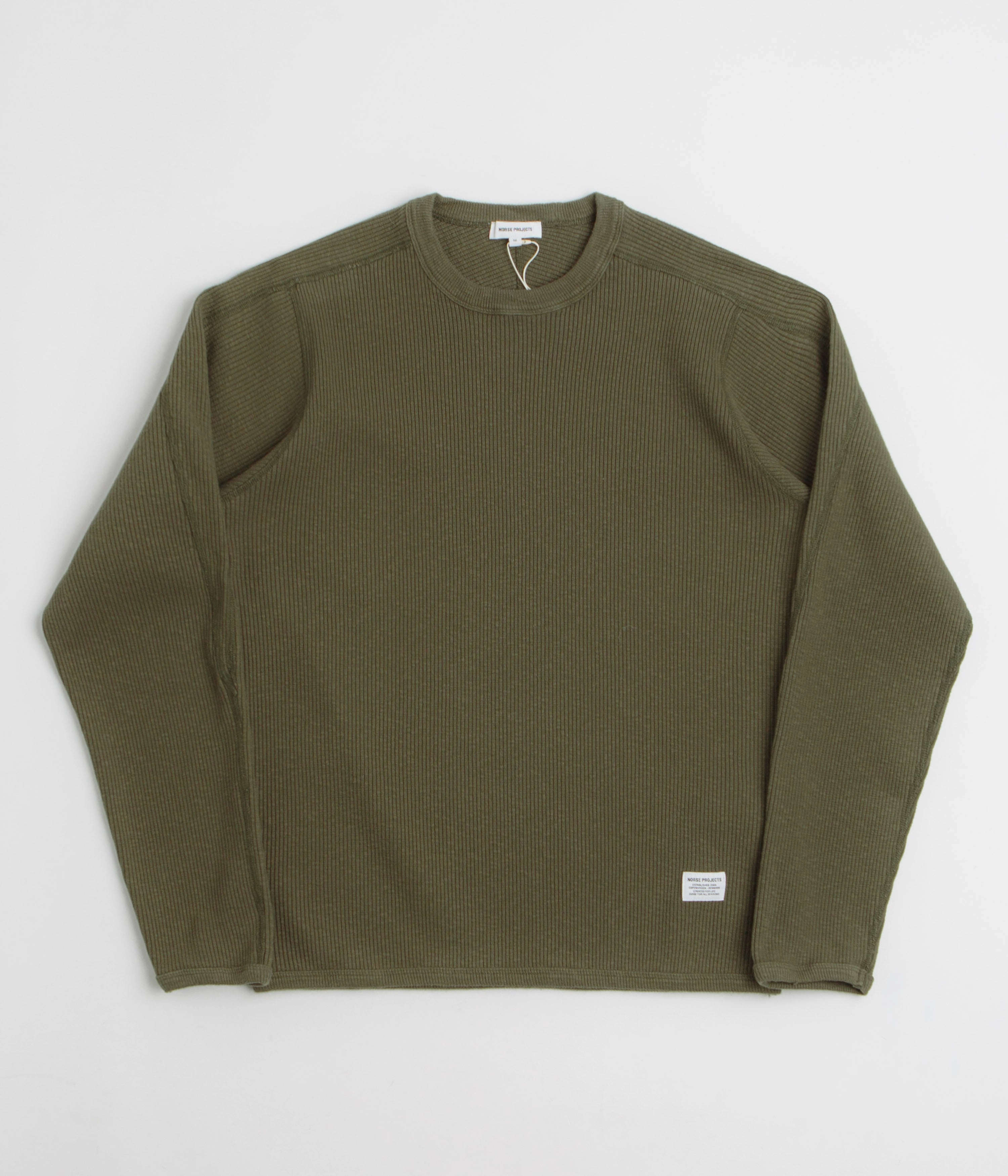 Relaxed fit style Norse Projects Eske Military Rib Long Sleeve T-Shirt - Olive Night