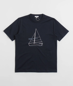 On-the-Go Comfort Norse Projects Holger Organic Boat Print T-Shirt - Dark Navy