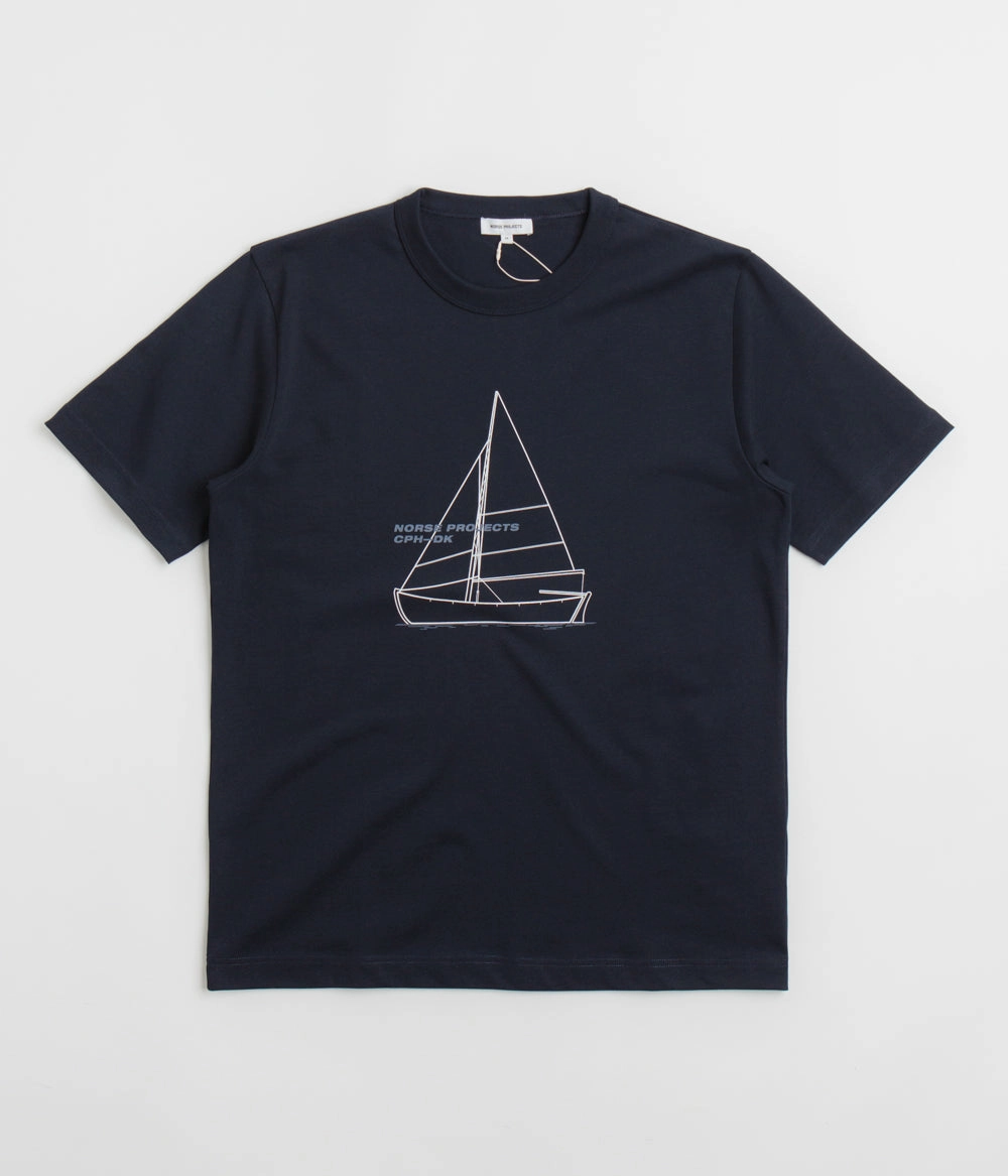 On-the-Go Comfort Norse Projects Holger Organic Boat Print T-Shirt - Dark Navy