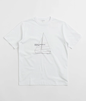 Recycled Polyester Thread Office Casual Norse Projects Holger Organic Boat Print T-Shirt - White