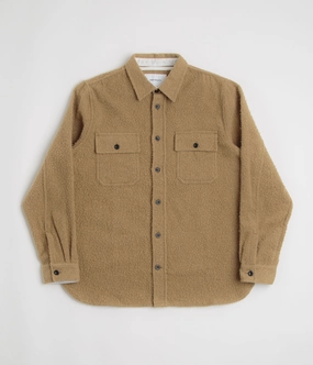 Norse Projects Silas Textured Cotton Wool Overshirt - Camel Stand Collar Stretchable Waistband