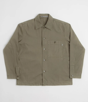 Norse Projects Standard Twill Overshirt - Sediment Green Stretchable Panels No Collar