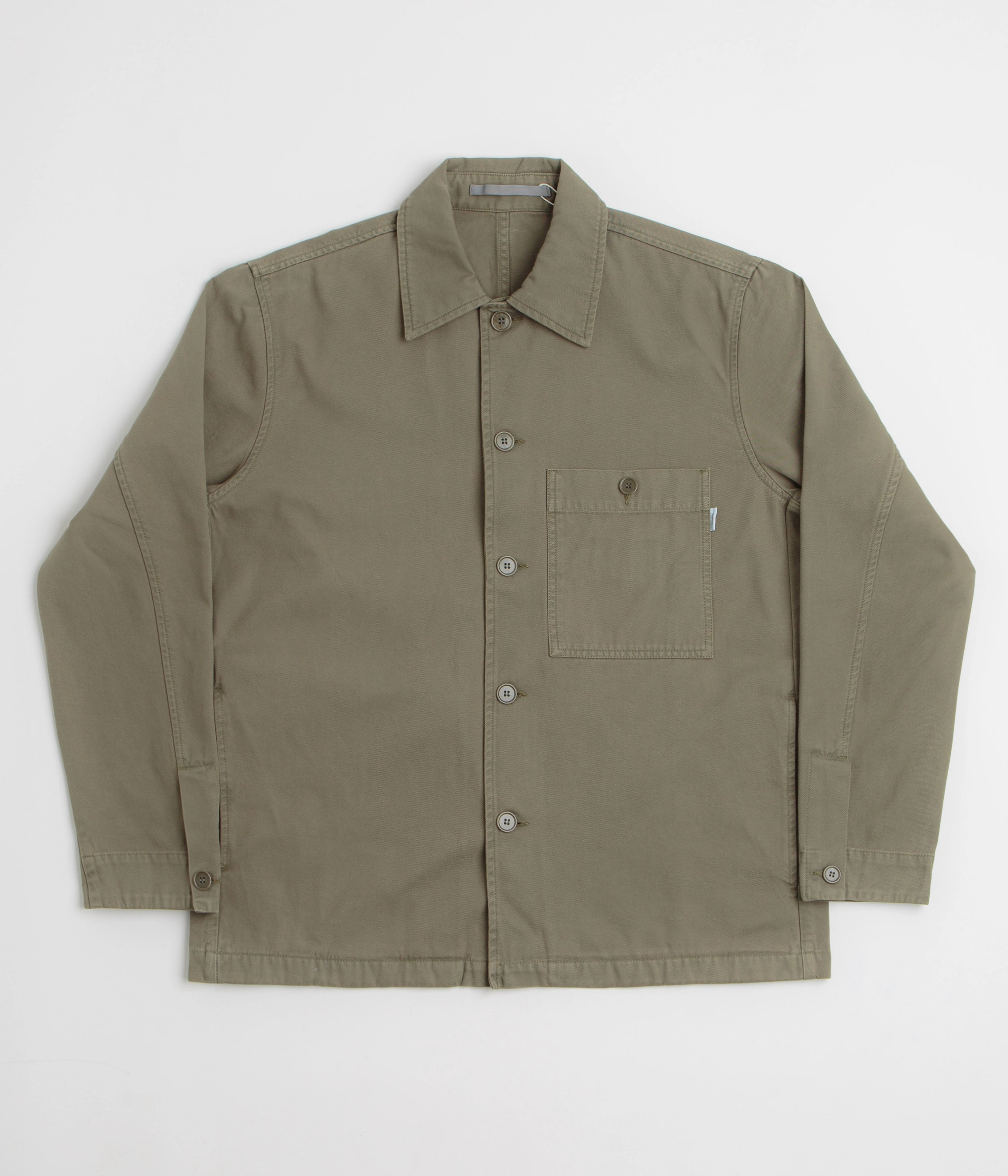 Norse Projects Standard Twill Overshirt - Sediment Green Stretchable Panels No Collar