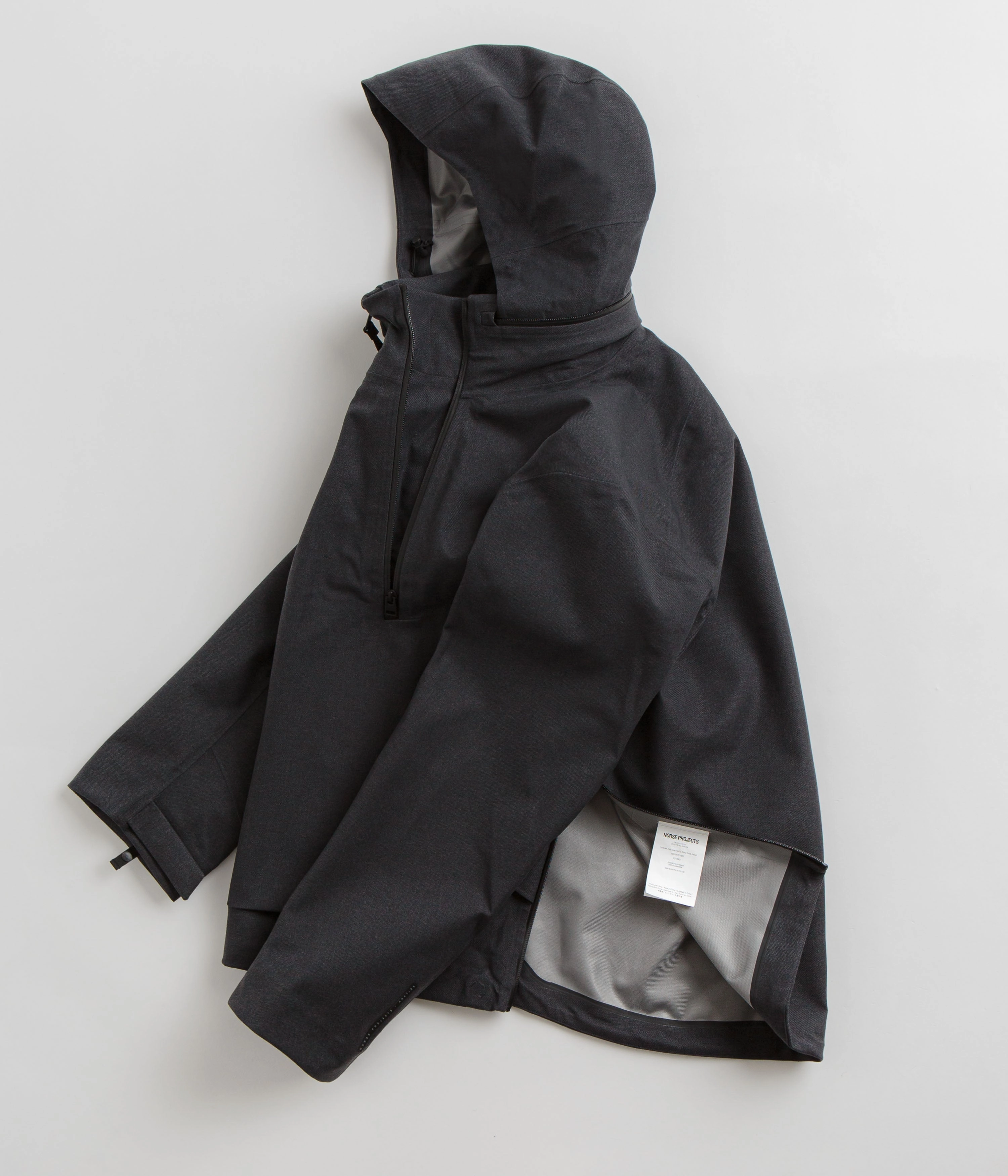 Norse Projects Textured Twill Gore-Tex 3L Stand Collar Jacket - Charcoal Grey Eco Friendly Coatings Fade Resistant Dye