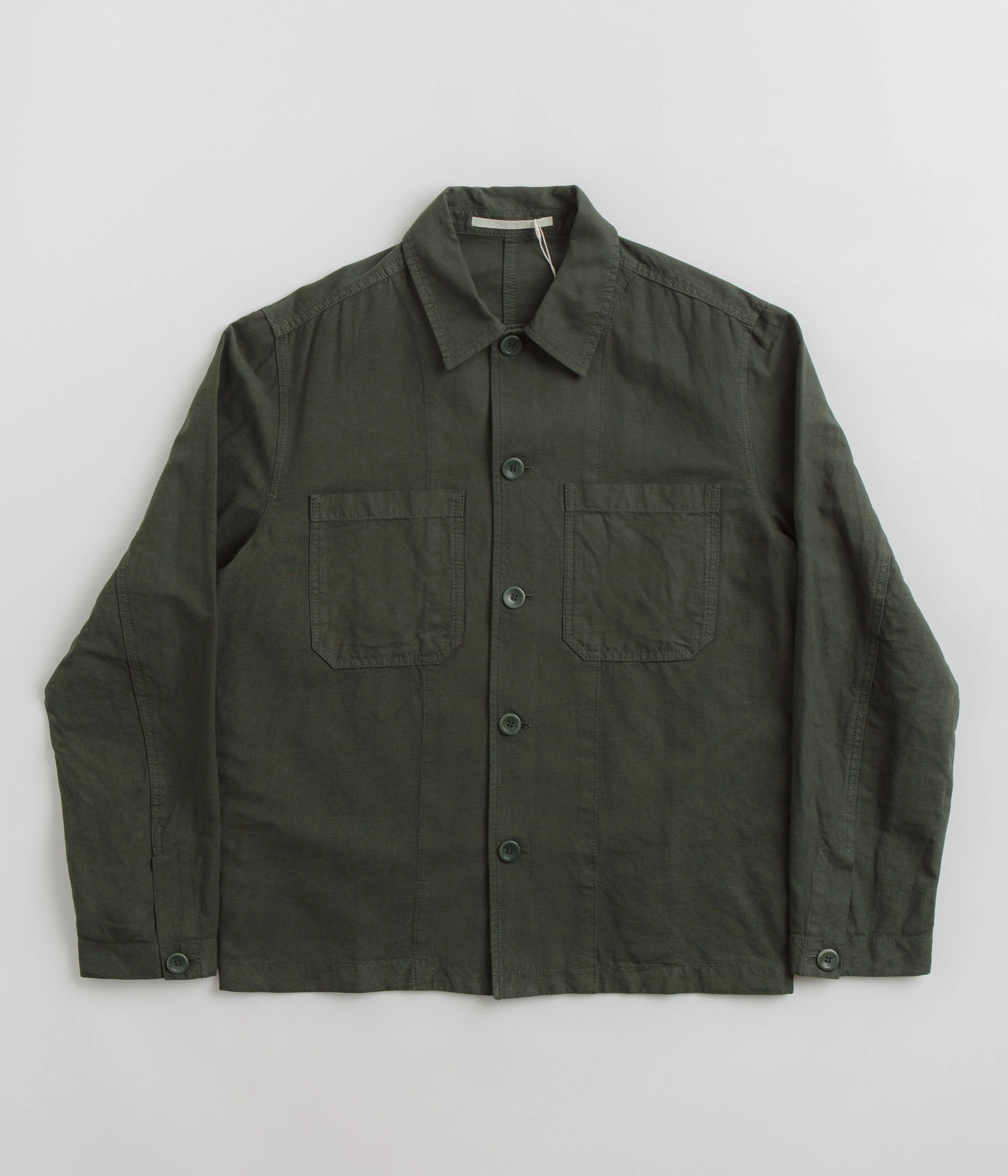 Norse Projects Tyge Cotton Linen Overshirt - Spruce Green Light Diffusing Fabric Weekend Ready Look