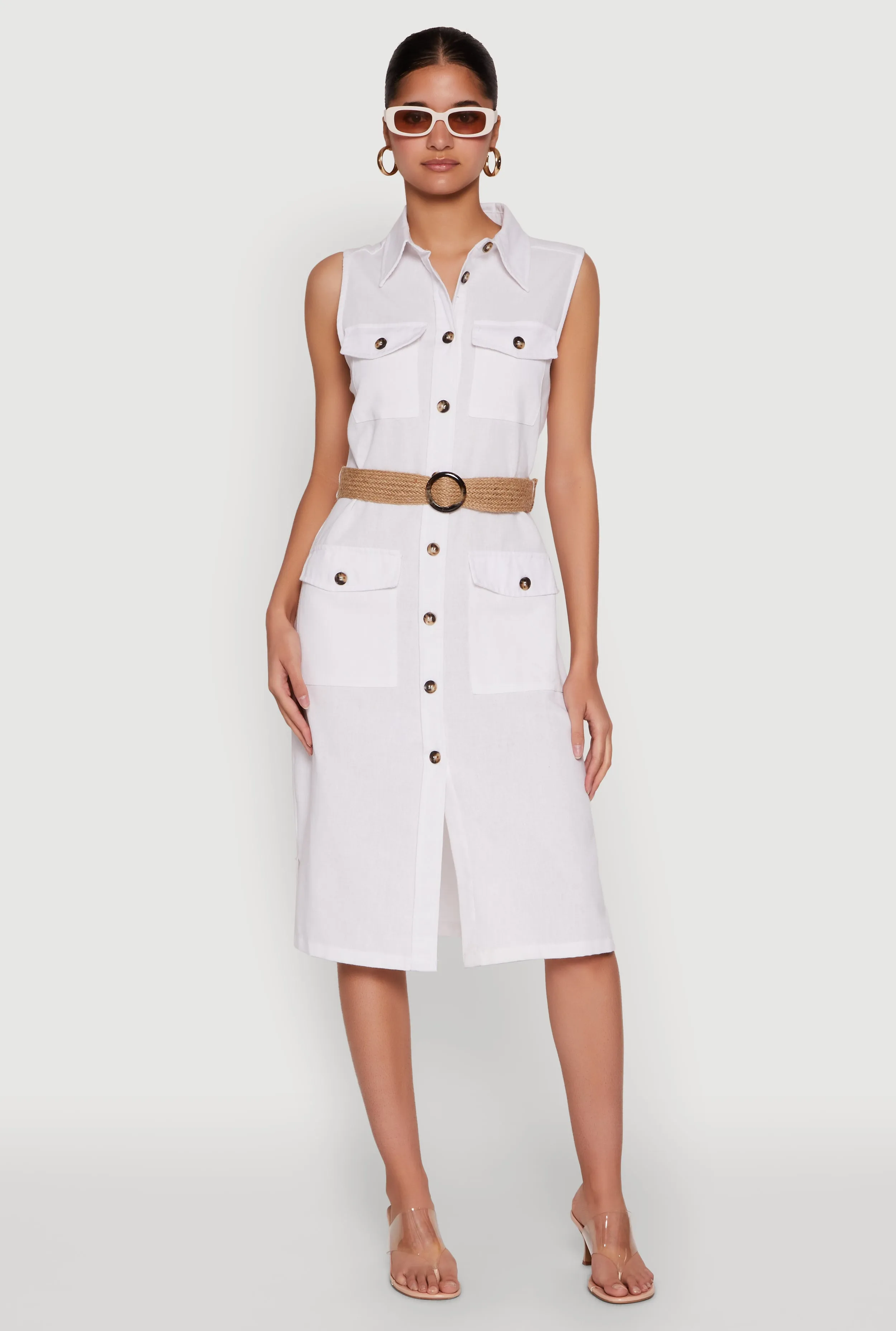 O Ring Belted Sleeveless Utility Dress Tassel-Detail Work Mood