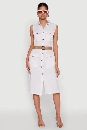O Ring Belted Sleeveless Utility Dress Tassel-Detail Work Mood