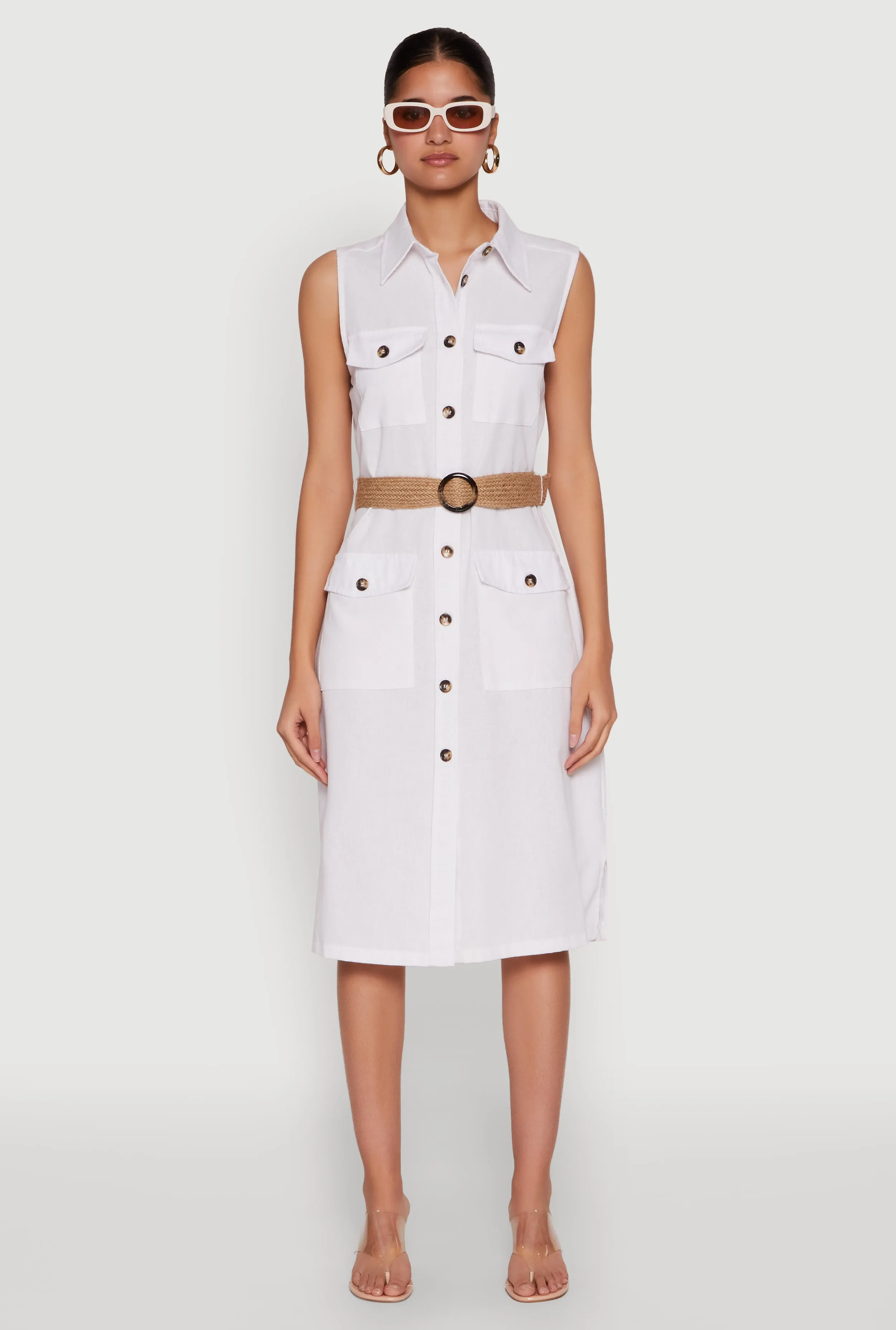 Sophisticated Line foldable O Ring Belted Sleeveless Utility Dress