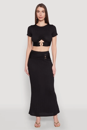 O Ring Metallic Detail Maxi Skirt Lightweight