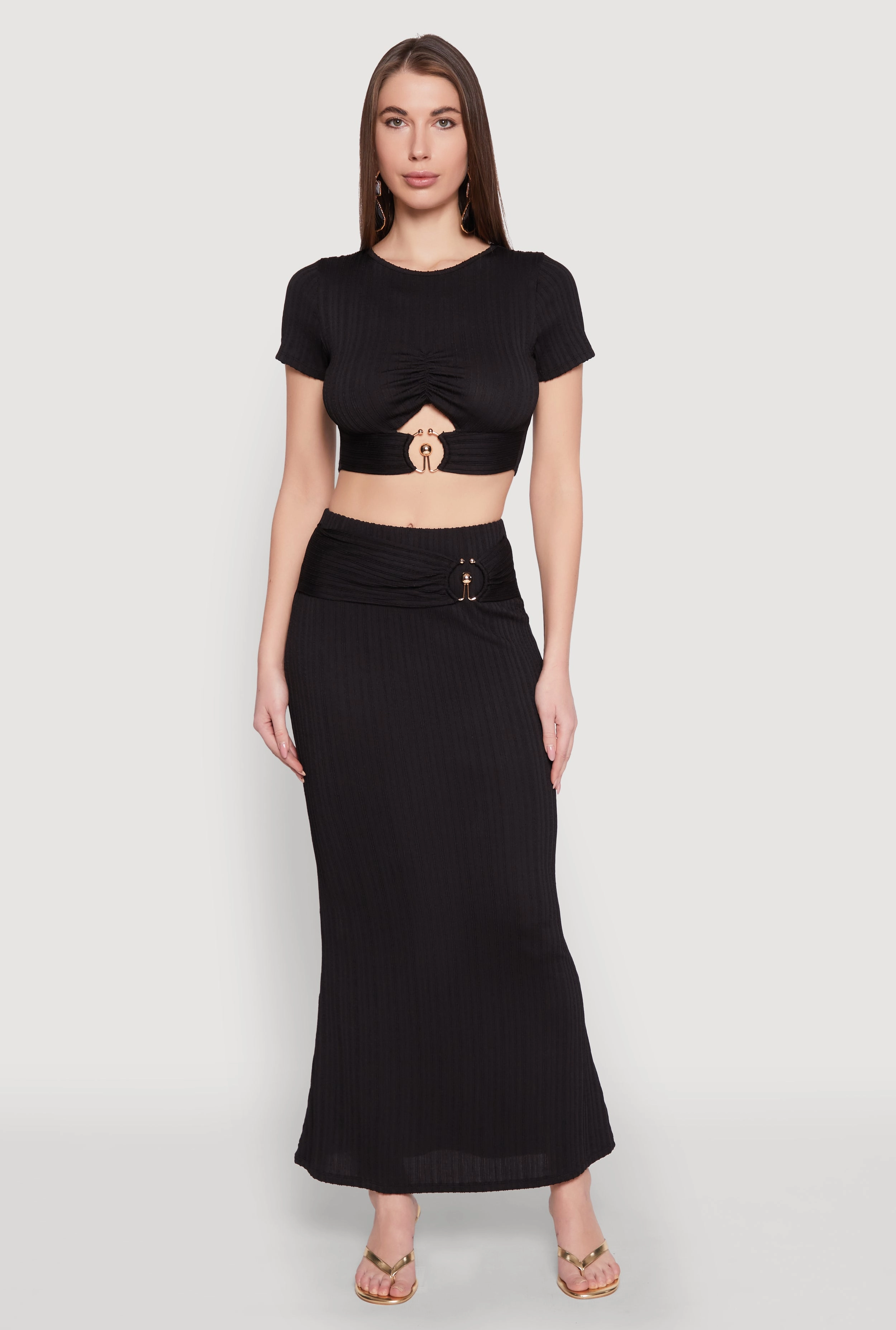 O Ring Metallic Detail Maxi Skirt Lightweight
