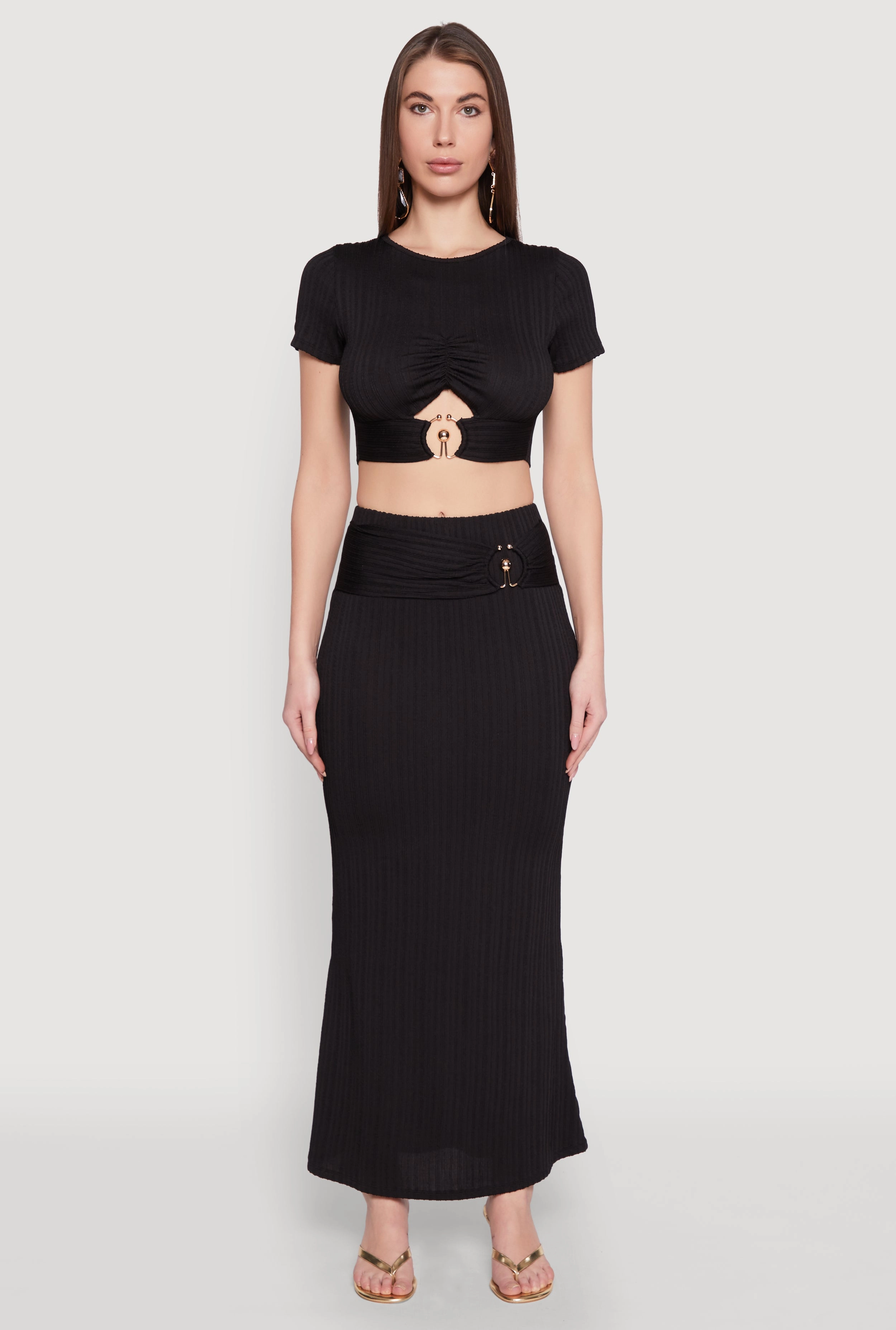 Wrap style Detail Focus O Ring Metallic Detail Maxi Skirt