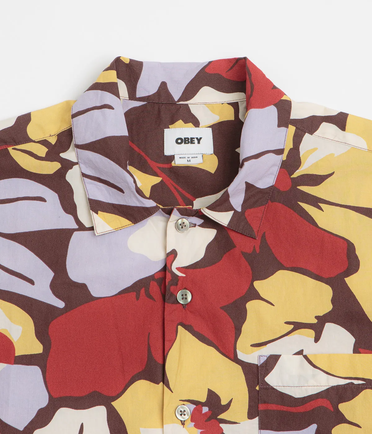 Obey Maxwell Short Sleeve Shirt - Chocolate Multi Minimalist fashion Double Stitched Seams