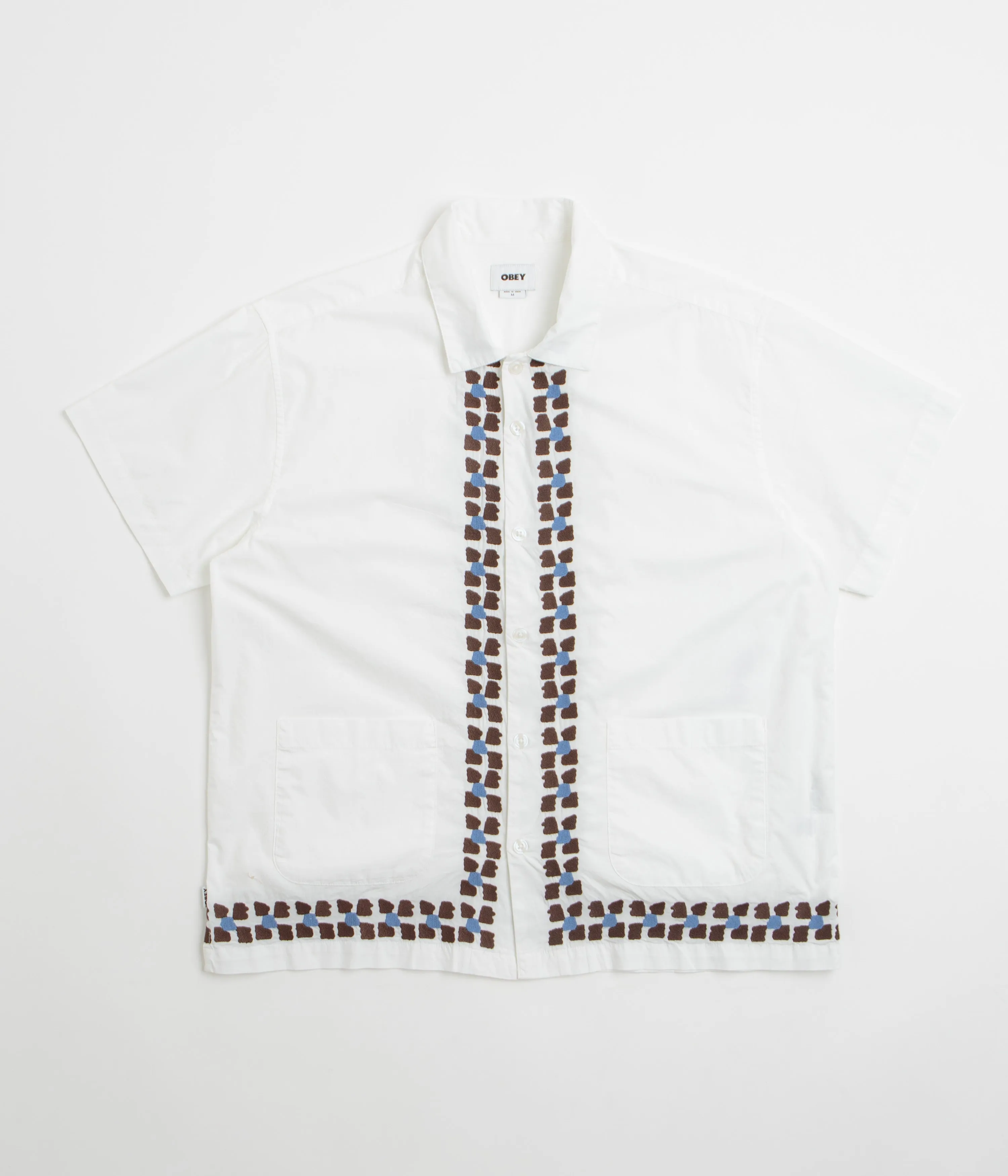 Beach Attire Breathable Lining Obey Ruben Short Sleeve Shirt - White Multi