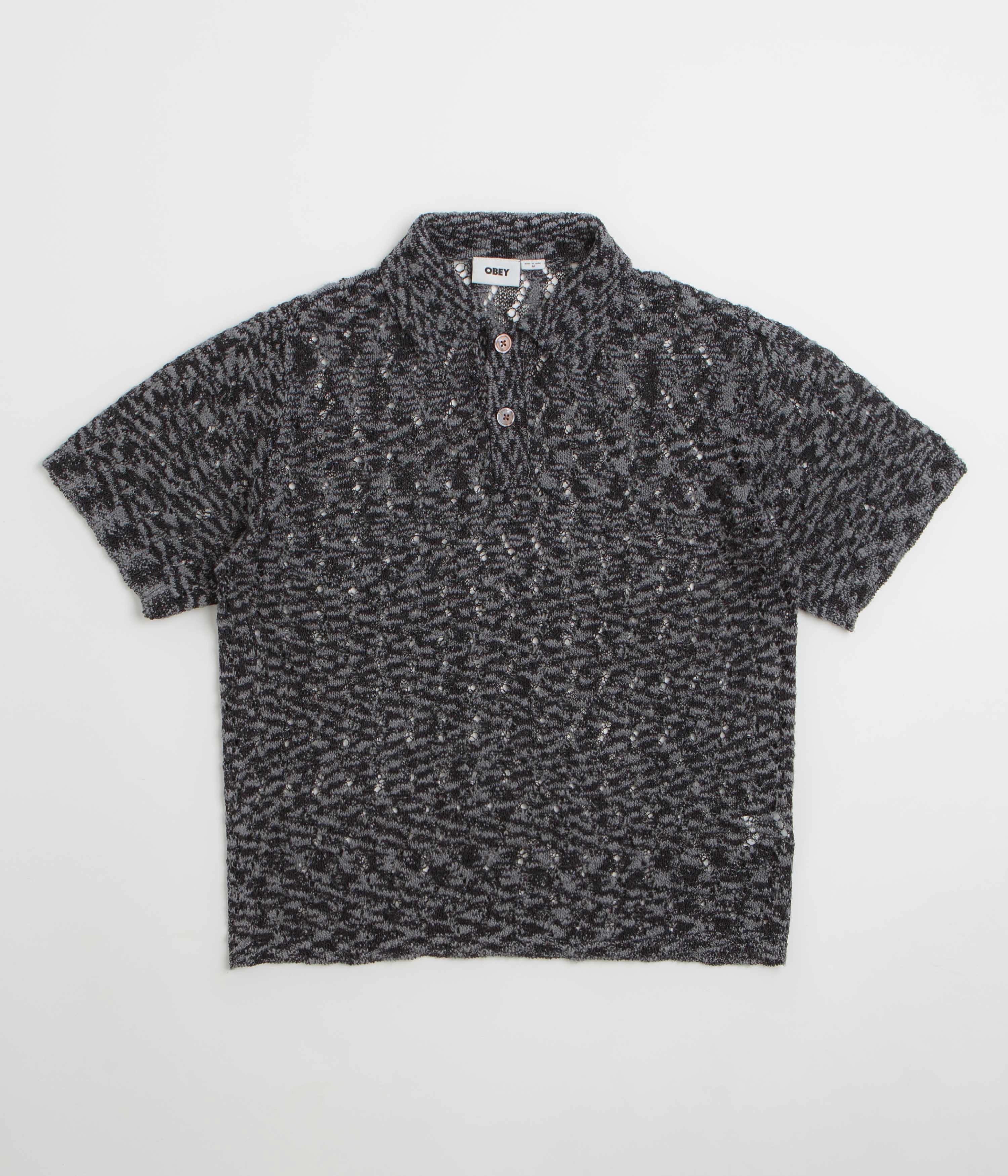 Cozy & Soft Drop Shoulder Obey Andre Polo Short Sleeve Sweatshirt - Black
