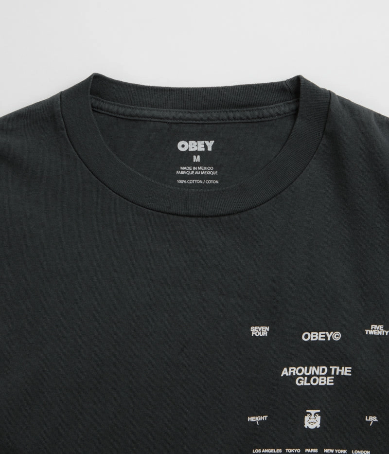 Obey Around The Globe T-Shirt - Pigment True Vintage Black Smooth Look