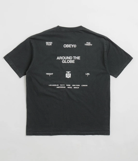 Minimal Style Trend Obey Around The Globe T-Shirt - Pigment True Vintage Black
