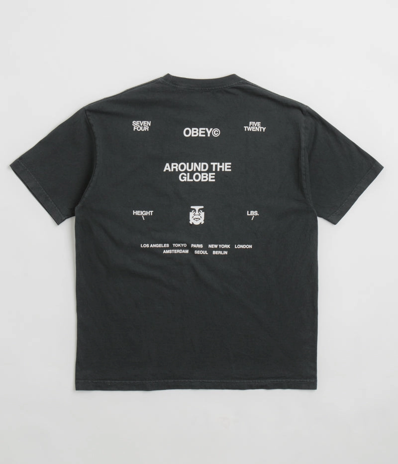 Minimal Style Trend Obey Around The Globe T-Shirt - Pigment True Vintage Black