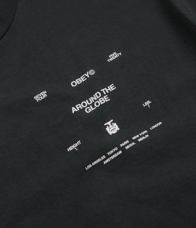 Obey Around The Globe T-Shirt - Pigment True Vintage Black Modern Casual