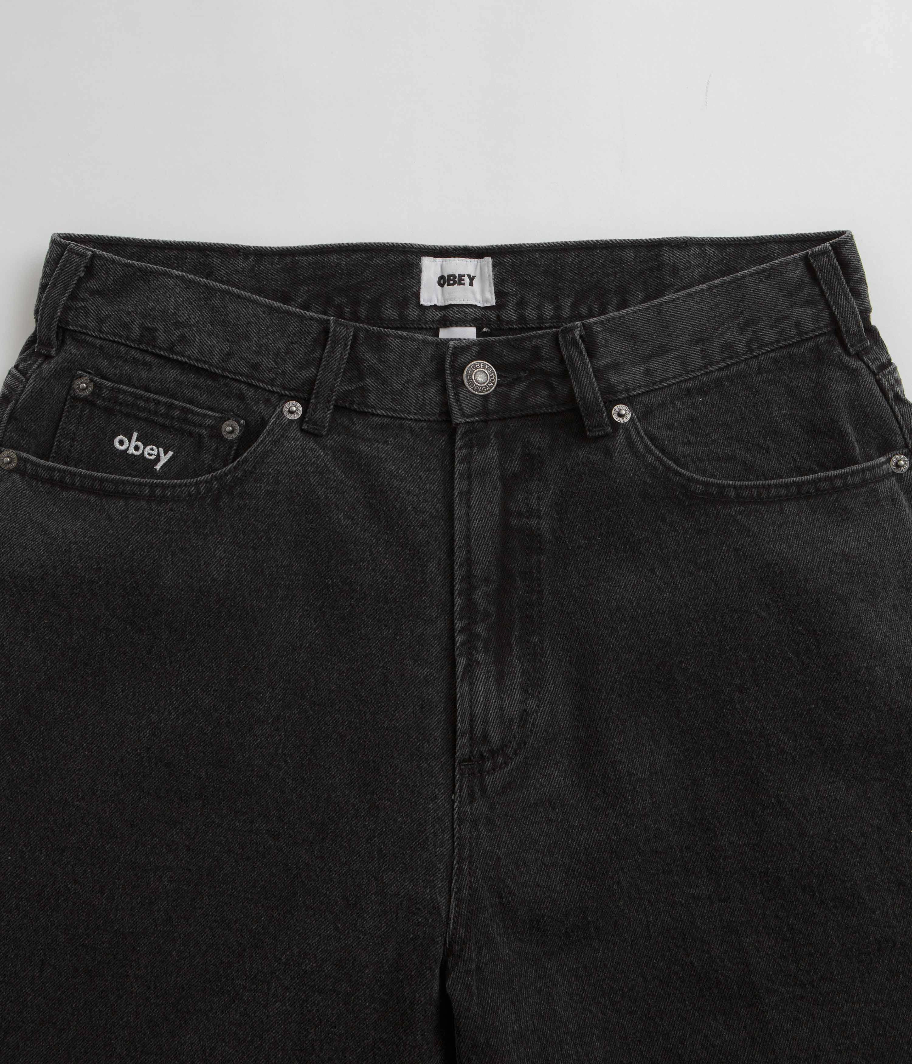 Wide-leg cut sports industry Obey Bigwig Baggy Denim Shorts - Faded Black