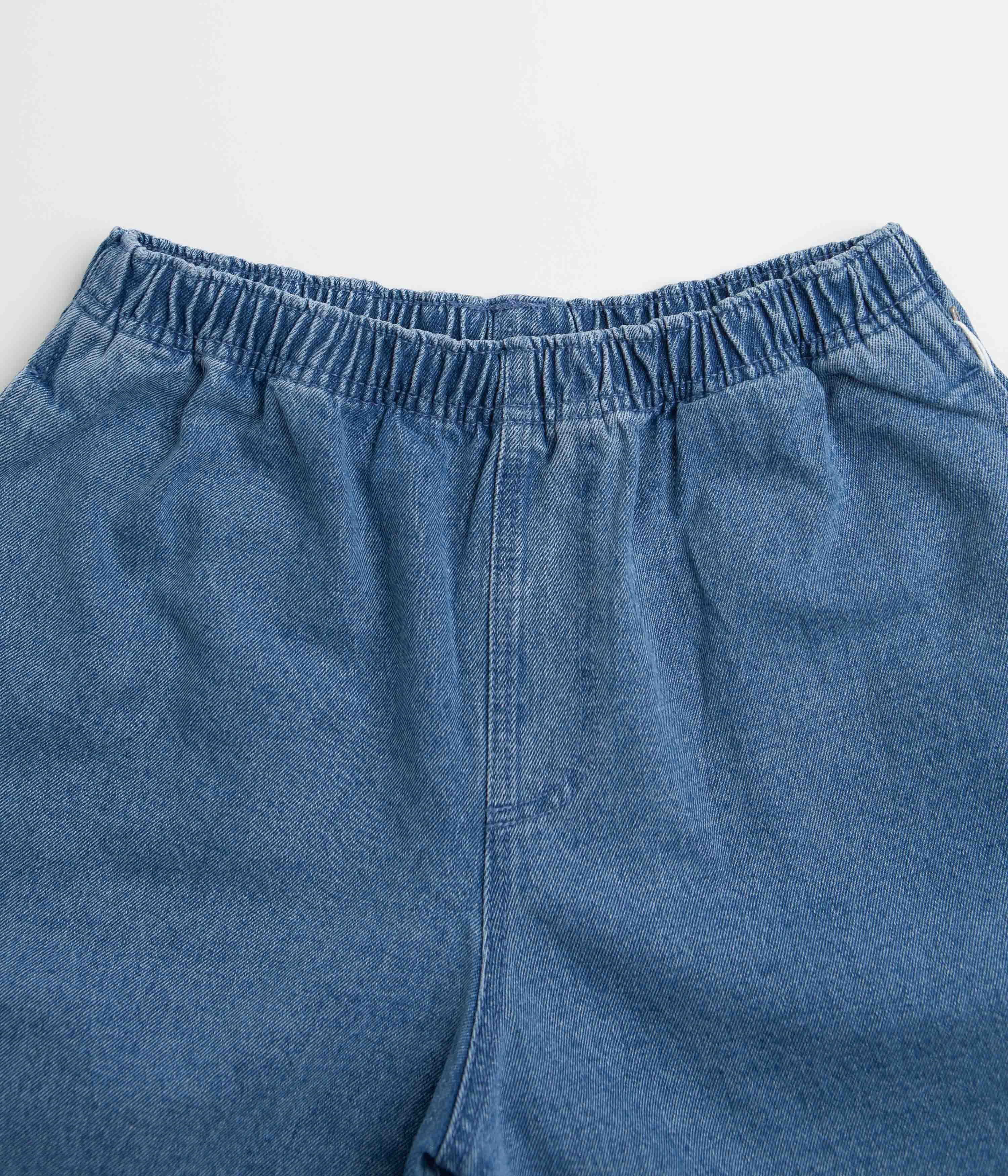 Sport Friendly No Slip Gripper Obey Easy Denim Carpenter Shorts - Light Indigo