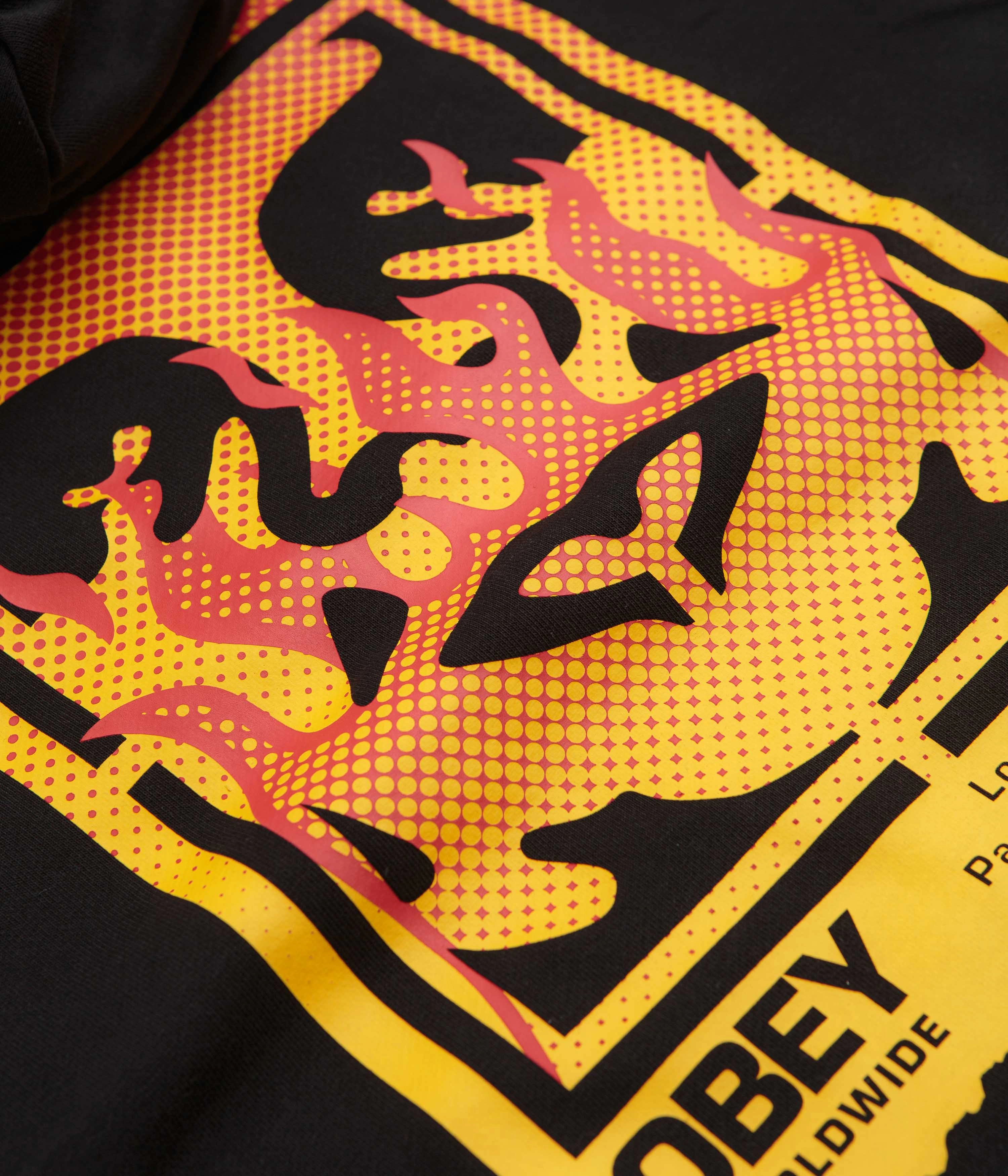 Obey Icon Stencil Flame Hoodie - Black No Fade Technology Holiday Style Trend