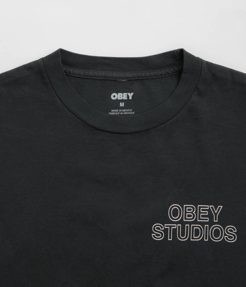 Obey Studios Outline T-Shirt - Pigment True Vintage Black City Smart