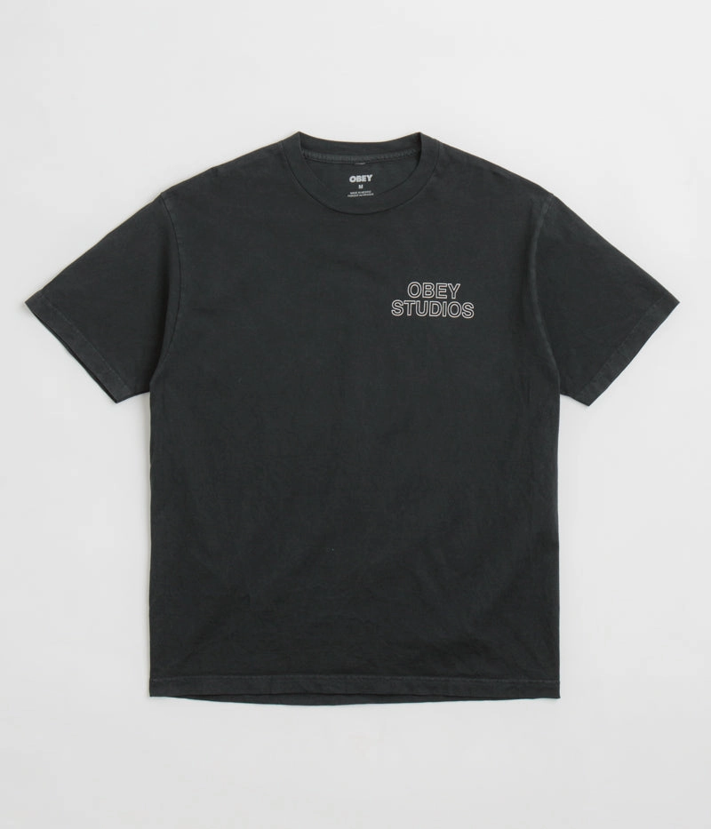 Obey Studios Outline T-Shirt - Pigment True Vintage Black discount offer Christmas