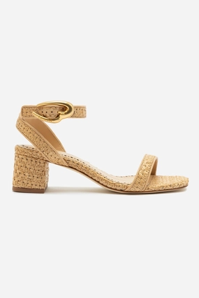 Practical Verona Block Sandal In Beige Leather and Natural Raffia