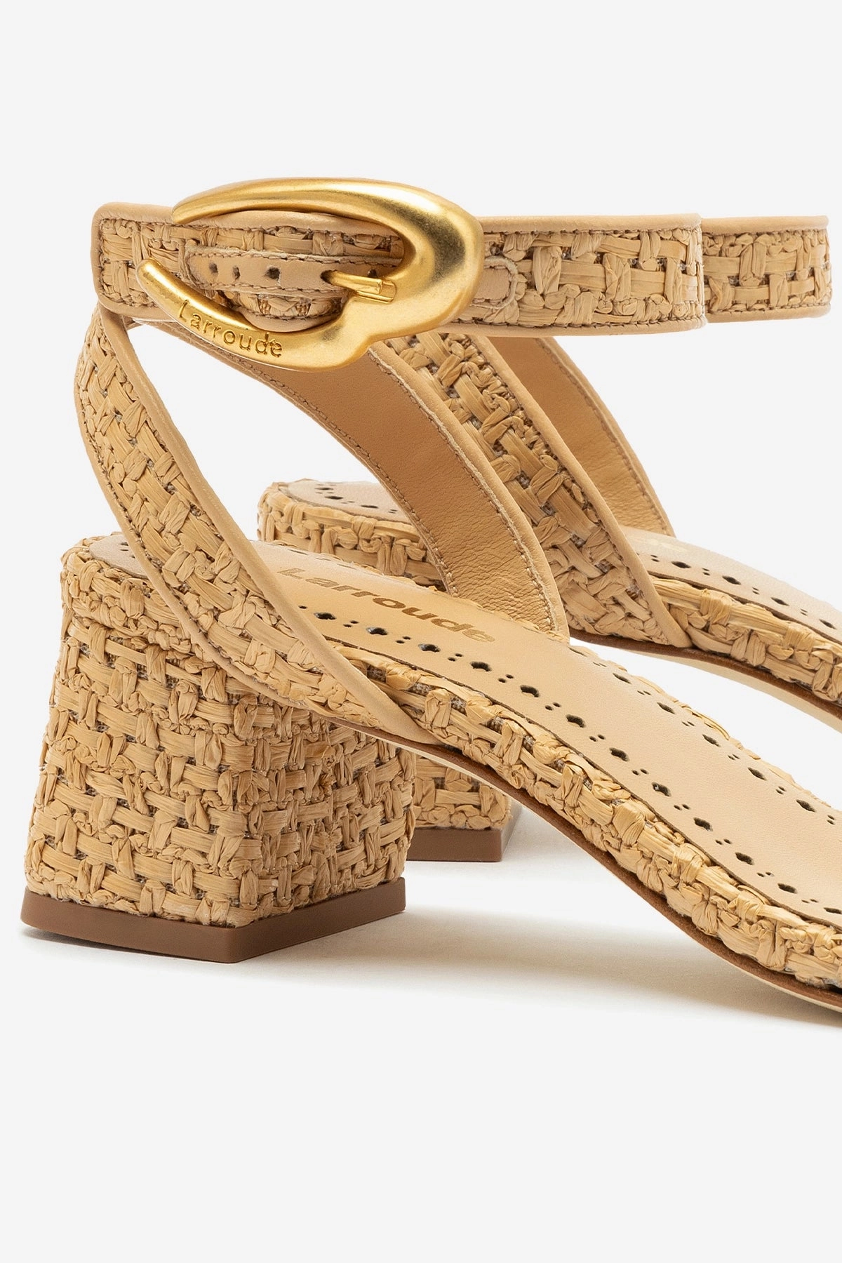 Brunch Walk Verona Block Sandal In Beige Leather and Natural Raffia