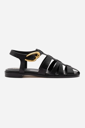 Stevie Flat Sandal In Black Leather Beach Chic