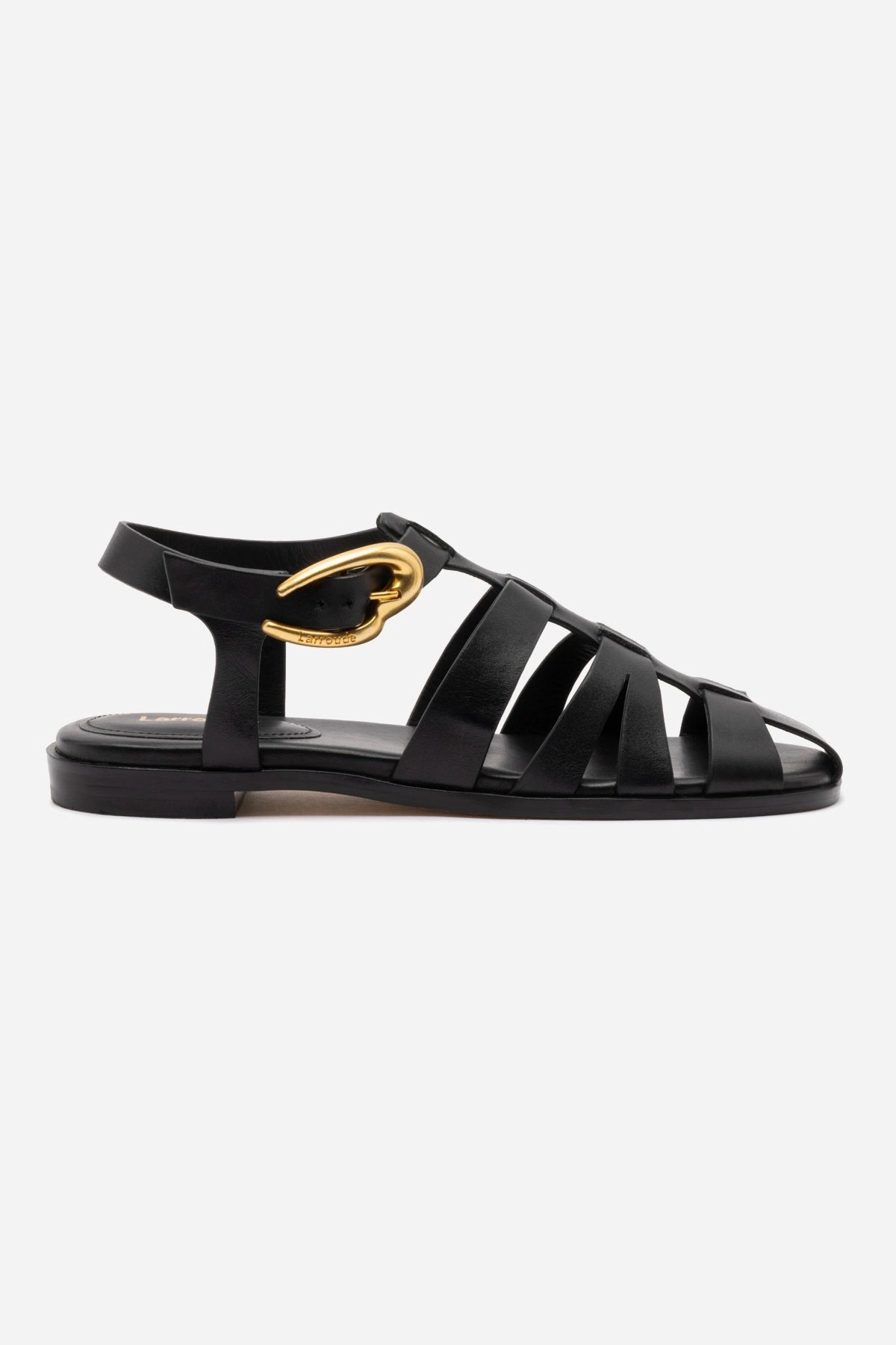 Stevie Flat Sandal In Black Leather Beach Chic