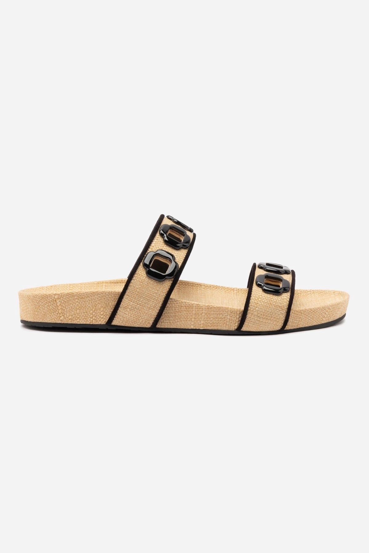 Milan Slide In Beige Raffia and Black Trimming Unisex Appeal